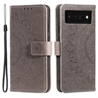 Voor Google Pixel 7 PU lederen hoesje + binnenste TPU goed beschermd hoesje met gedrukte mandala bloemen portemonnee verstelbaar standaardhoesje met riem