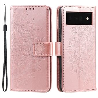 Voor Google Pixel 7 PU Leren + Innerlijke TPU Goed Beschermende Houder Gedrukte Mandala Bloemen Portemonnee Verstelbare Stand Case met Riem