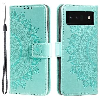 Voor Google Pixel 7 Pro PU-leer + Innerlijke TPU Valbestendige hoes met geïmpregneerde Mandala-bloem Portemonnee Vouwbaar Standhoesje met Riem.
