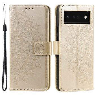 Voor Google Pixel 7 Pro PU-leder + Innerlijke TPU Drop-proof hoes met bedrukte Mandala Bloem Portemonnee Vouwbare Stand Case met Riem.