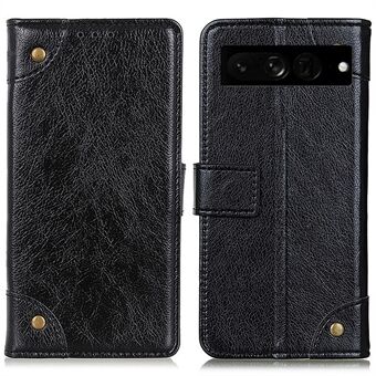 Voor Google Pixel 7 Pro Mobiele Telefoon Hoesje Shell Nappa Texture PU Lederen Flip Stand Portemonnee Telefoonhoesje met Messing Knop Decoratie.