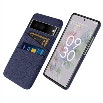 Hoesje van stoffen textuur voor Google Pixel 7, krasbestendige harde PC-cover met dubbele kaartsleuven.