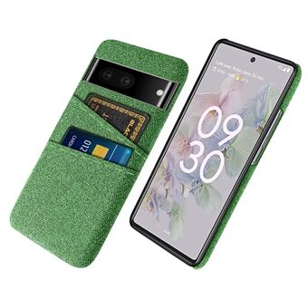 Hoesje met stoffen textuur voor de Google Pixel 7, krasbestendige harde PC-cover met dubbele kaartsleuven