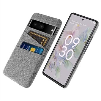 Hoesje met kledingtextuur voor Google Pixel 7, krasbestendige harde PC-cover met dubbele kaartsleuven.