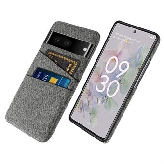 Hoesje met doek textuur voor de Google Pixel 7, krasbestendige harde PC-cover met dubbele kaartsleuven.