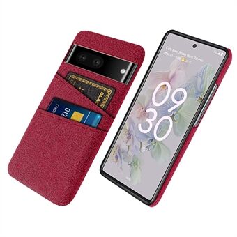 Hoesje met doektextuur voor Google Pixel 7, krasbestendige harde PC-cover met dubbele kaartsleuven