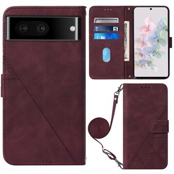 YB Imprintingserie-2 voor Google Pixel 7 Stand Portemonnee Hoesje Kunstlederen Hoesje met Opdruklijnen en Schouderband.