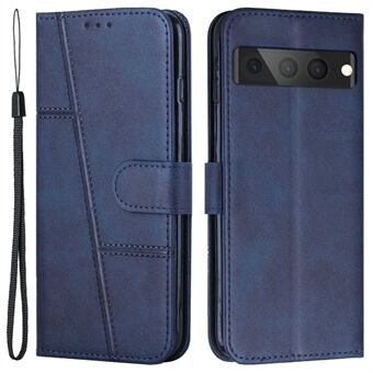 Voor de Google Pixel 7 Pro PU lederen folio flip beschermhoes met stikselontwerp, polsband en portemonnee standaard boekhoes.