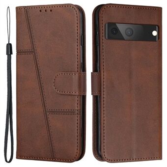 Voor Google Pixel 7 Stiksels PU Leren Portemonnee Hoesje Met Hands-Free Stand Magnetische Sluiting Schokbestendige Flip Folio Cover Met Polsband