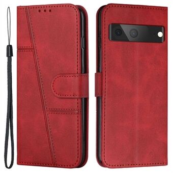 Voor Google Pixel 7 Stitching PU Leren Portemonnee Hoesje met Handenvrije Stand en Magnetische Sluiting, Schokbestendige Omslag met Flip Folio Ontwerp en Polsband