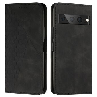 PU-leren + TPU-telefoonhoesje voor Google Pixel 7 Pro, standaard ontwerp met ruitpatroon, magnetische absorptie en anti-krasbescherming met portemonnee