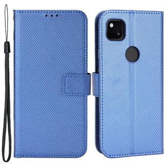 Voor Google Pixel 4a Anti-val telefoonhoesje met diamanttextuur PU lederen hoesje voor mobiele telefoon, schokbestendig folio omklapbaar hoesje met band.