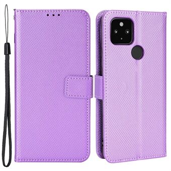 Schokbestendige hoes voor Google Pixel 4a 5G, diamanttextuur PU-leren folio flip cover portemonnee telefoonhoes met standaard/riem.