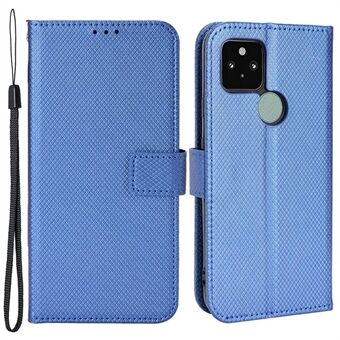 Diamanttextuur PU lederen hoesje voor Google Pixel 5 Schokbestendige folio flip cover portemonnee hoesje met standaard/riem