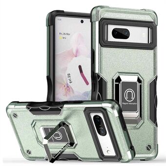 Voor de Google Pixel 7 Zweetbestendige Harde PC Zachte TPU Hybride Hoes Met opvouwbare standaard Anti-slijtage Telefoonhoesje met autohouder metalen plaat.