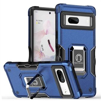 Voor Google Pixel 7 zweetbestendige harde PC zachte TPU hybride hoes opvouwbare standaard anti-slijtage telefoonhoes met autohouders metalen plaat.