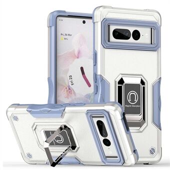 Voor Google Pixel 7 Pro Schokbestendige Harde PC Zachte TPU Hybride Hoes met Ingebouwde Kickstand Anti-val Telefoonhoesje met Autohouder Metalen Plaat