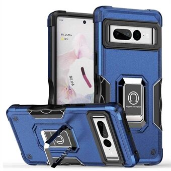 Voor Google Pixel 7 Pro Schokbestendige Harde PC Zachte TPU Hybride Hoes Met Ingebouwde Kickstand Anti-val Telefoonhoes Met Autohouder Metalen Plaat.