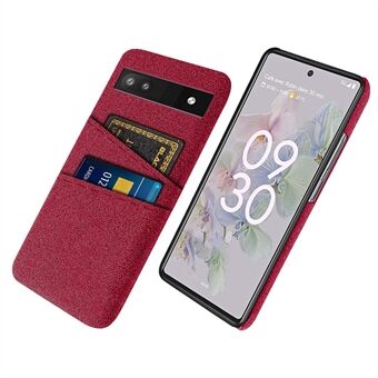 Voor Google Pixel 6a 5G Stoffen Textuur Schokbestendige Telefoonhoes met Dubbele Kaartsleuven, Antislip PU-leren Coating, PC-beschermhoes