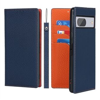 Voor de Google Pixel 7 5G biedt de volledige bescherming Litchi-textuur echt lederen telefoonhoesje een standaard, valbestendige flip-portemonneehoes met polsbandje.