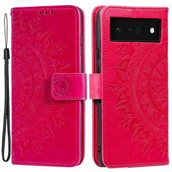 Voor de Google Pixel 6a Mandala Bloemenpatroon Geïmpregneerde PU Leren Anti-kras Telefoonhoesje met Standfunctie en Portemonnee stijl