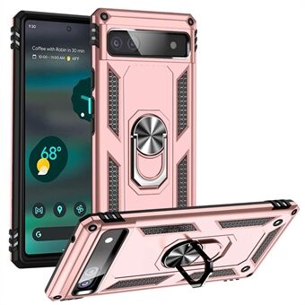 Voor de Google Pixel 6a 5G anti-val TPU + PC telefoonhoesje met ringhouder en standaard, en een beschermende cover met metalen plaat voor in de auto.