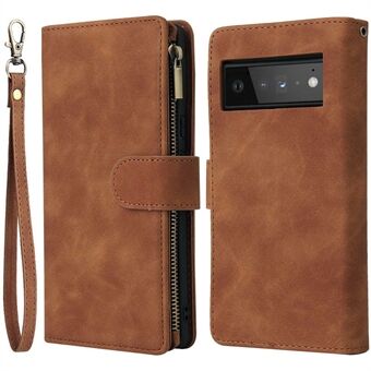 Voor de Google Pixel 6 Pro 5G PU Leren Telefoon Portemonnee Stand Case Rits Zakje Meerdere Kaartsleuven Telefoon Beschermhoes