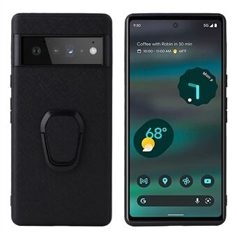 Voor Google Pixel 6a Ultra Slim Anti-drop Telefoonhoesje PU-leer Hard PC Zacht TPU Kickstand Ringhouder Beschermende Telefoonhoes.