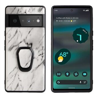 Voor de Google Pixel 6a Ultra Slim Anti-drop Telefoonhoesje PU Leder Harde PC Zachte TPU Kickstand Ringhouder Beschermende Telefoonhoes.