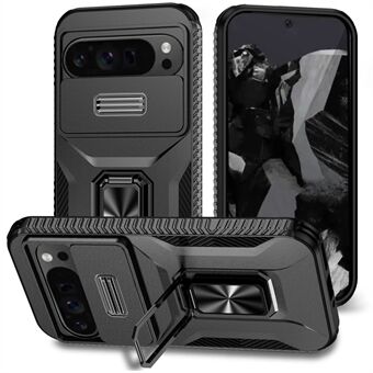 Voor de Google Pixel 9 Pro XL Case TPU+PC Ring Kickstand Telefoonhoesje met Lensbeschermer