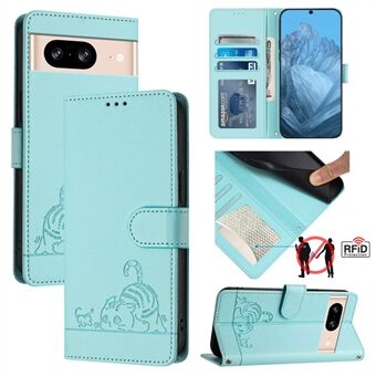 YB Imprinting-serie 9 voor Google Pixel 8 hoesje met katten- en muizenpatroon, lederen portemonnee en standaard voor telefoon.