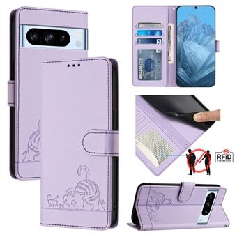 YB Imprinting Serie-9 voor Google Pixel 8 Pro Hoesje Leren Folio Telefoonhoesje Kattenmuizenpatroon.