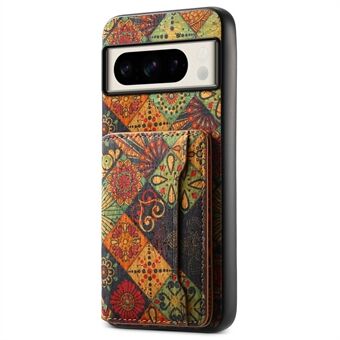 Voor Google Pixel 8 Pro-hoesje met bloemenpatroon, kaartsleuf en standaard, gemaakt van PU+TPU+PC