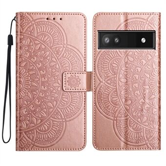 Voor Google Pixel 8a hoesje van PU-leer met ingegraveerde mandala telefoonhoesje.