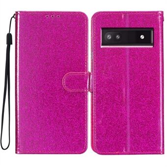 Voor Google Pixel 8a Hoesje Glanzend Leer Glitter Flip Stand Telefoonhoesje