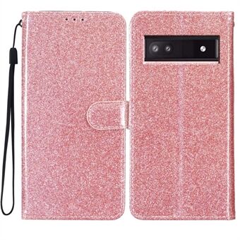 Voor Google Pixel 8a Hoesje Glanzend Leer Glitter Flip Stand Telefoonhoesje