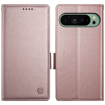 DF-010 Voor Google Pixel 9 / 9 Pro hoesje met magnetische sluitingen aan de zijkant en een leren standaard voor de telefoon.