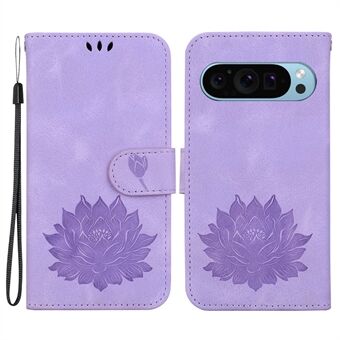 Voor Google Pixel 9 Pro XL hoesje Lotus met bedrukt leer en standaard voor telefoon.