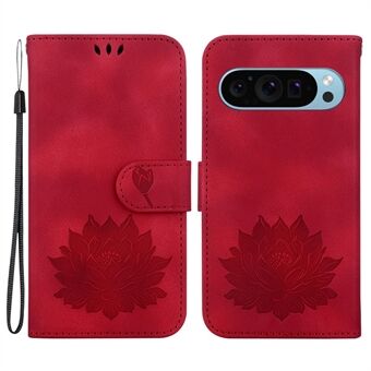 Voor de Google Pixel 9 / 9 Pro Hoesje Lotus Patroon Leren Telefoonhoesje met Standfunctie