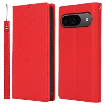 Voor Google Pixel 9 / Pixel 9 Pro hoesje met handriem, echt koeienleer telefoonhoesje.