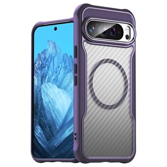 Voor Google Pixel 9 Pro XL Magnetische Hoesje met koolstofvezel structuur doorzichtige TPU+PC Telefoonhoes