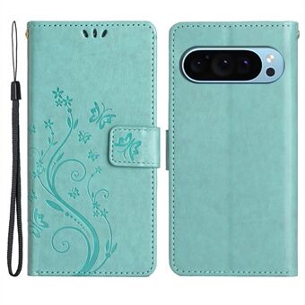 Voor Google Pixel 9 Pro hoesje Leren vlinder bloemendesign omklapbaar portemonneehoesje