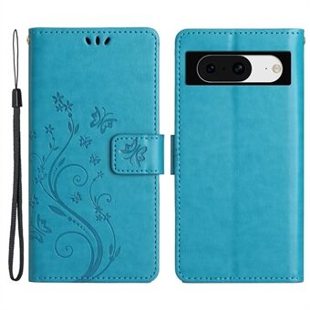 Voor Google Pixel 8 Telefoonhoesje Leren Flip Cover Vlinder Bloemenpatroon Ingeprent