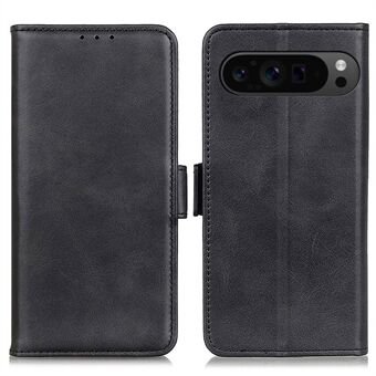 Voor Google Pixel 9 Pro XL Groothandel Telefoonhoes Koeienhuid Textuur PU Leren Telefoonstandaard Hoes - Zwart