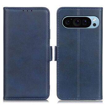 Voor Google Pixel 9 Pro / Pixel 9 Groothandel Telefoonhoes Koeienhuid Textuur PU Leren Telefoonstandaard Hoes - Blauw