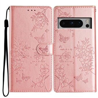 Voor Google Pixel 8 Pro portemonneehoesje met vlinderbloemen print leren telefoonhoesje met standaard