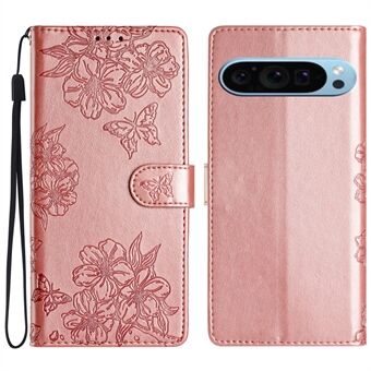 Voor Google Pixel 9 Hoesje Vlinder Bloemenpatroon PU Lederen Portemonnee Standaard Telefoonhoes