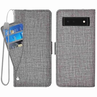 Voor de Google Pixel 6 Jean Cloth Texture Stand Telefoonhoes PU Lederen Portemonnee Draaibaar Kaartsleuf Flip Cover