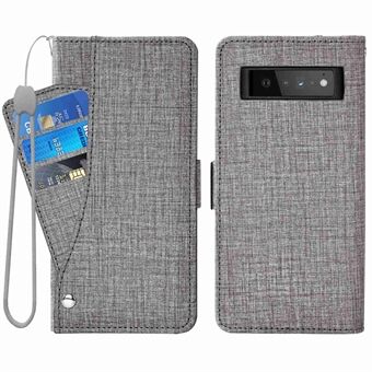 Voor de Google Pixel 6 Pro 5G Anti-kras Portemonnee Stand Jeans Doek Textuur PU Lederen Hoesje met Draaibare Kaartsleuf Telefoonhoesje.