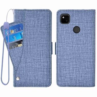 Portemonnee-standaard telefoonhoesje voor Google Pixel 4a, met jeans stoffen textuur, PU-lederen draaibare kaartsleuf telefoonhoesje.